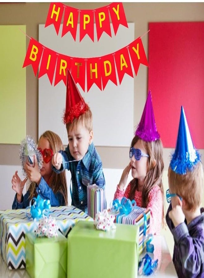 Fun Affairs Happy Birthday Banner Decoration for Kids Bday Party Celebrations Red and Gold - Image 5